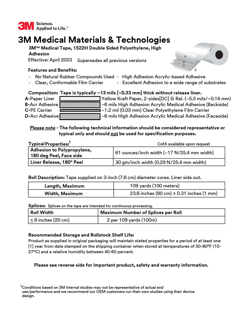 3M™ Medical Tape 1522H, Technical Information Sheet