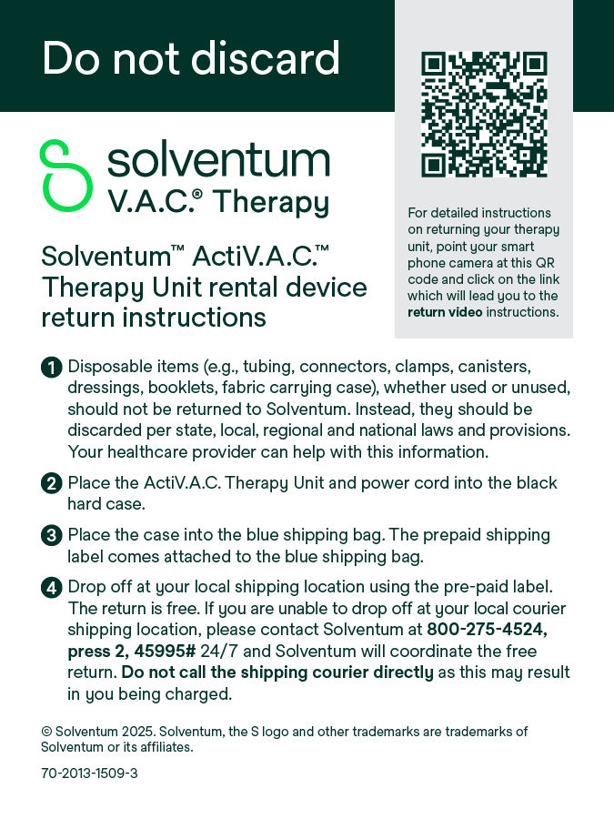 Solventum™ ActiV.A.C.™ Therapy Unit Rental Return Instructions