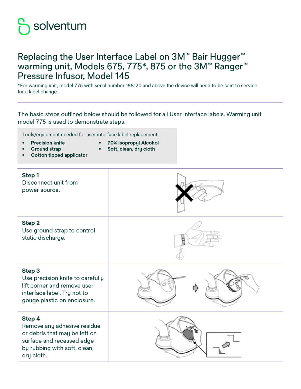 Replacing User Interface Label Instructions for Bair Hugger™ and Ranger™ Pressure Infusor