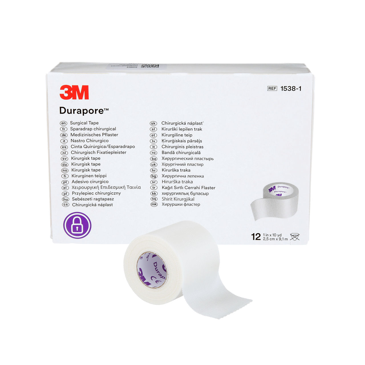 3M™ Durapore™ Surgical Tape, 1538-1, 1 inch x 10 yard (2,5cm x 9,1m), 12Rolls/Box