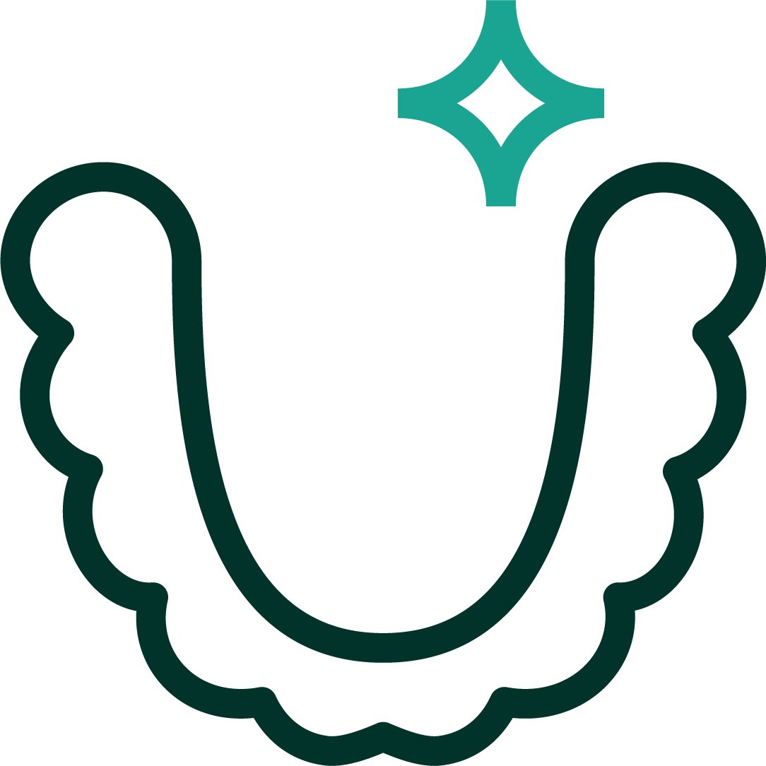 Icon of a row of teeth and an orthodontic bracket.