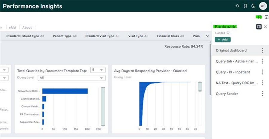 Performance insights dashboard with bookmarks highlighted