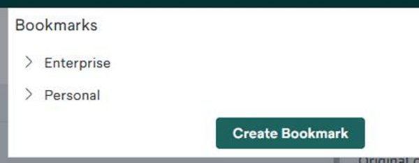 Performance Insights bookmarks screenshot showing where to create a bookmark