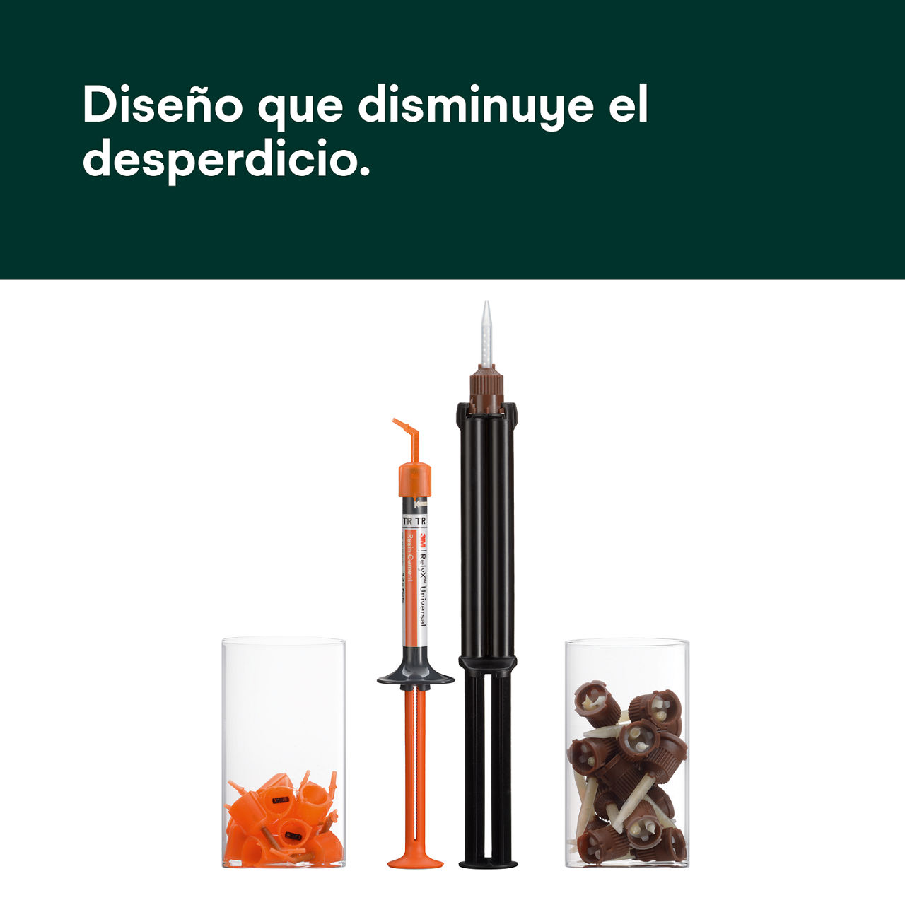 (2) Cimento de resina RelyX™ Universal cemento: Diseño con poco desperdicio.