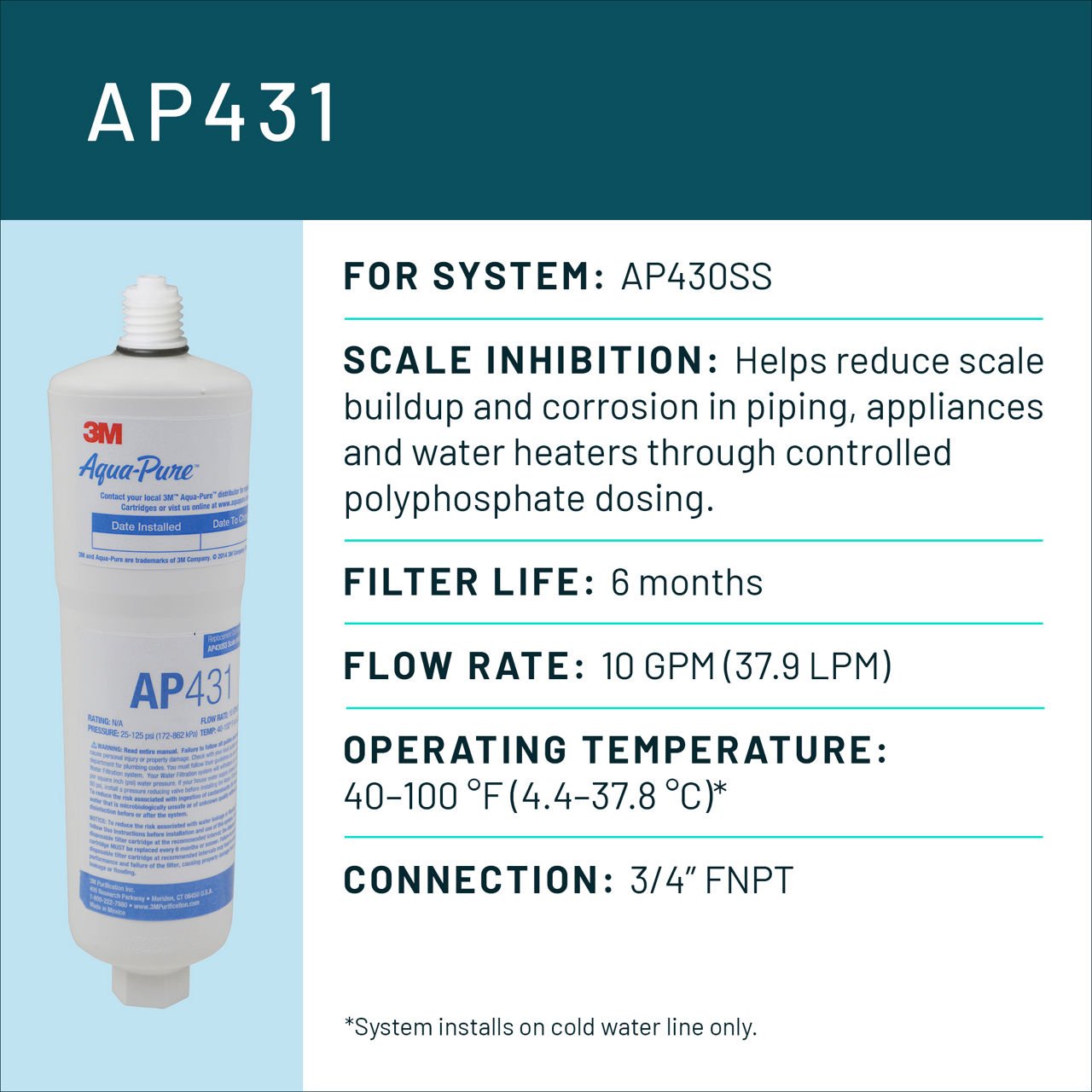 Aqua-Pure™ Brand Residential B+ Image AP431 Whole House - Spec Card