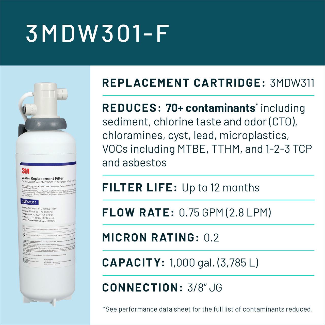 Aqua-Pure™ Brand Residential B+ Image 3MDW301-F Dedicated Faucet - Spec Card