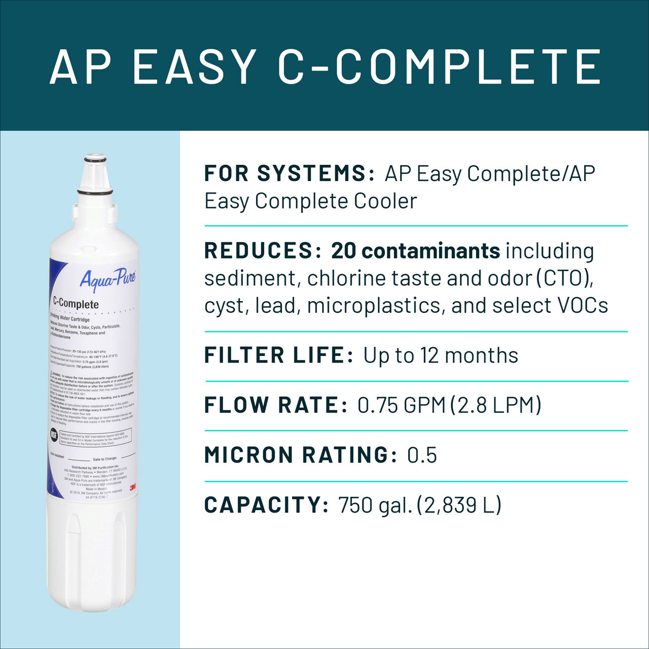 Aqua-Pure™ Brand Residential B+ Image AP Easy C-Complete Dedicated Faucet - Spec Card