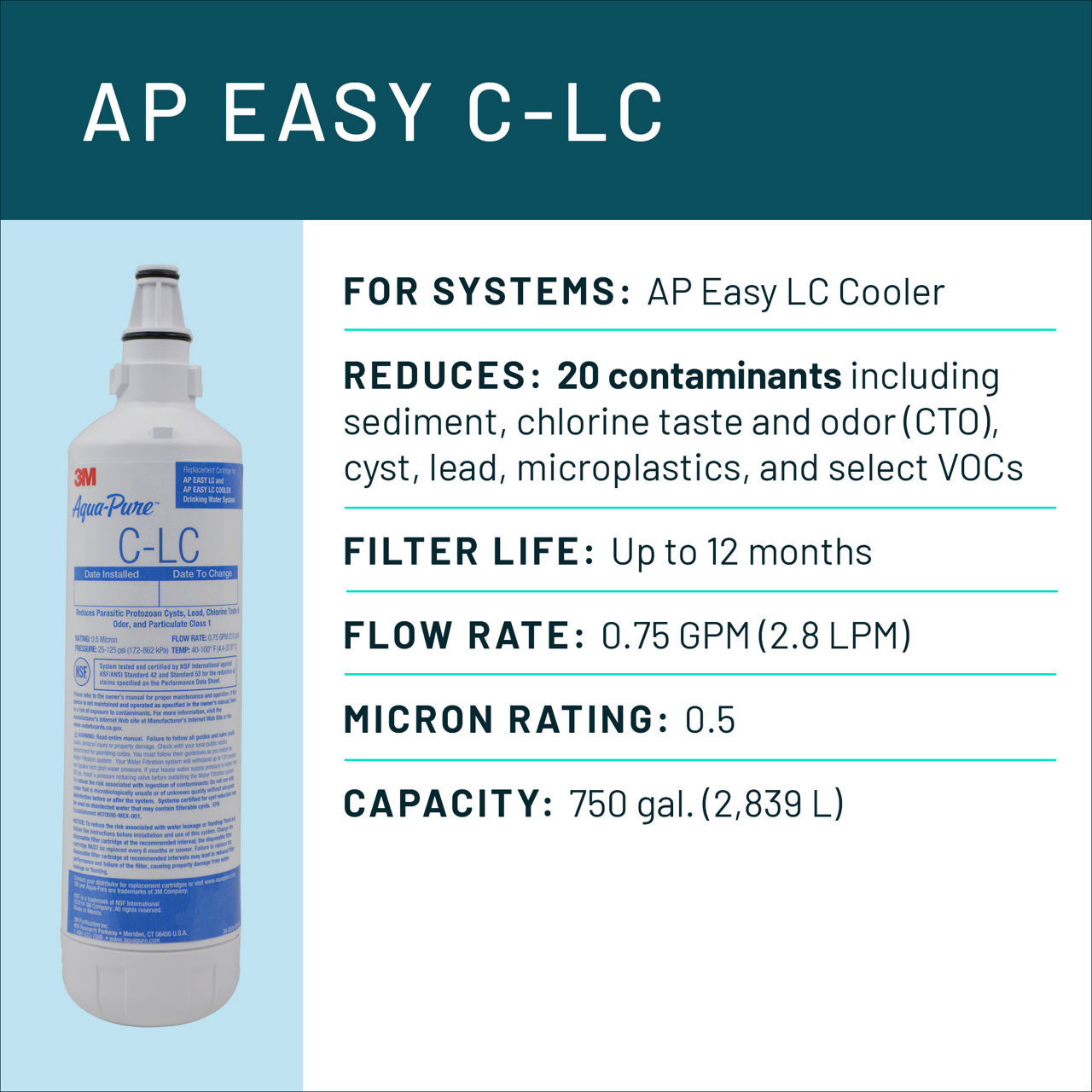 Aqua-Pure™ Brand Residential B+ Image AP Easy C-LC Dedicated Faucet - Spec Card