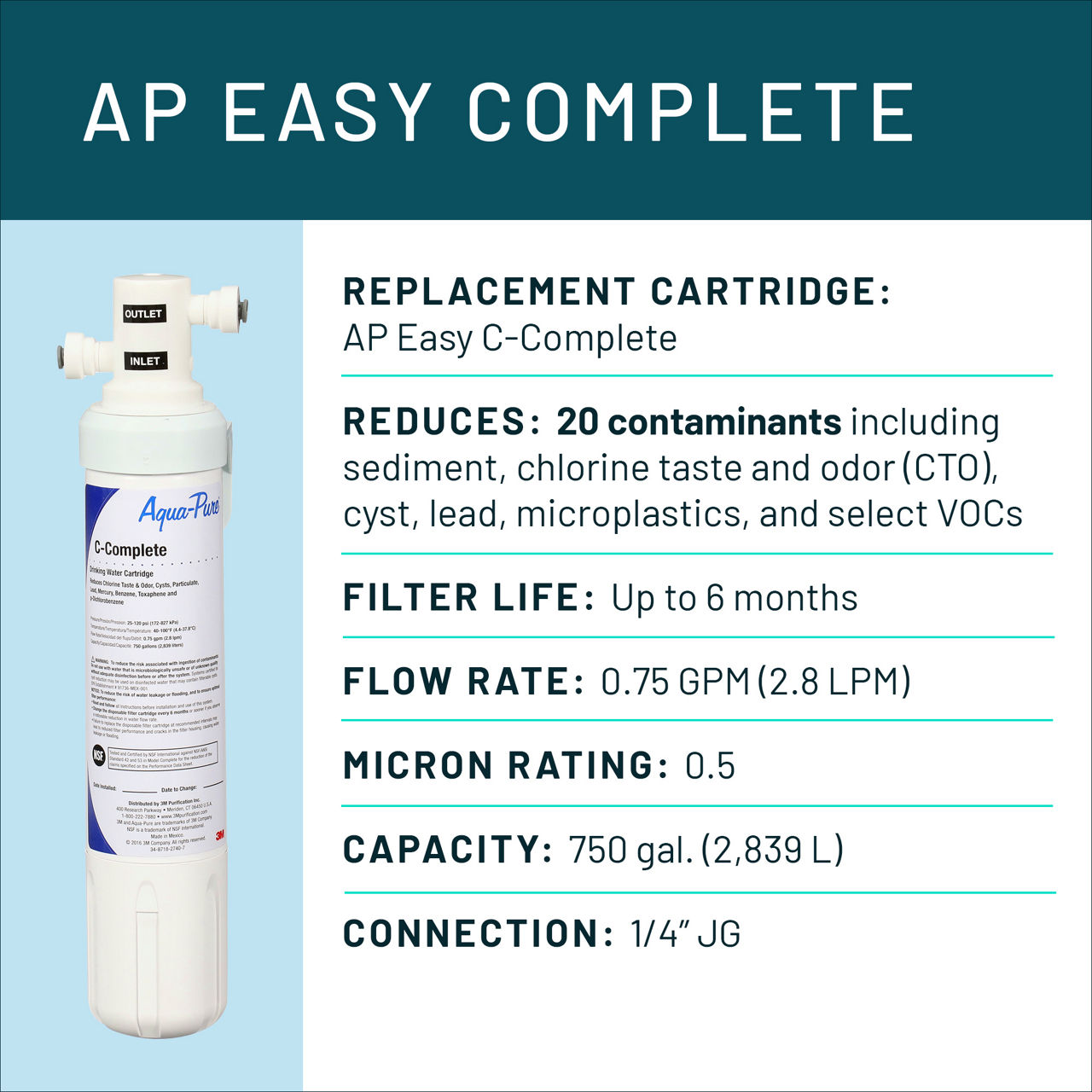 Aqua-Pure™ Brand Residential B+ Image AP Easy Complete Dedicated Faucet - Spec Card