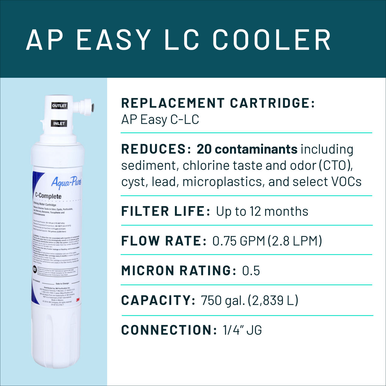 Aqua-Pure™ Brand Residential B+ Image AP Easy LC Cooler Dedicated Faucet - Spec Card