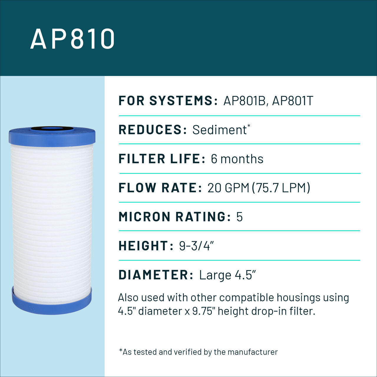 Aqua-Pure™ Brand Residential B+ Image AP810 Whole House - Spec Card