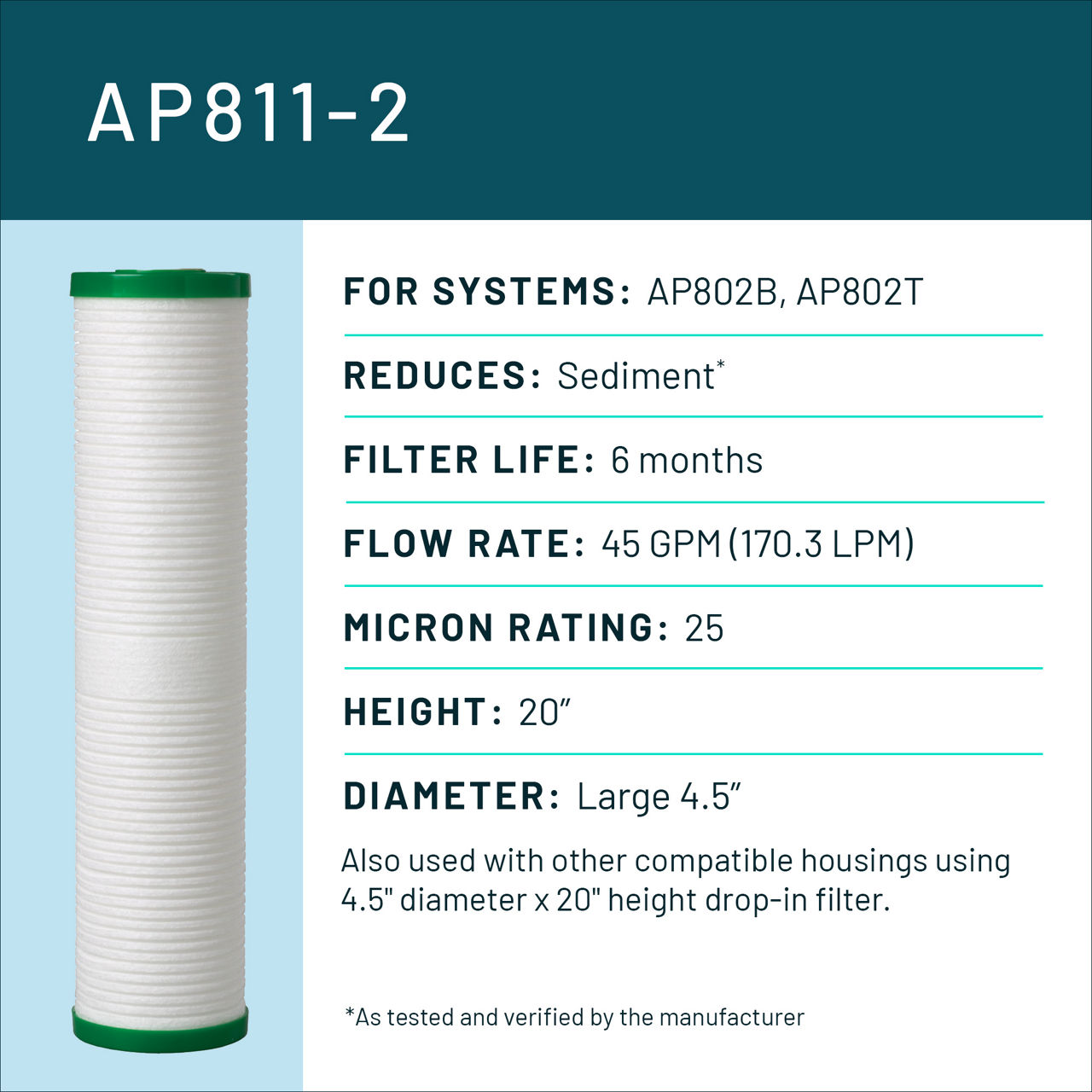 Aqua-Pure™ Brand Residential B+ Image AP811-2 Whole House - Spec Card