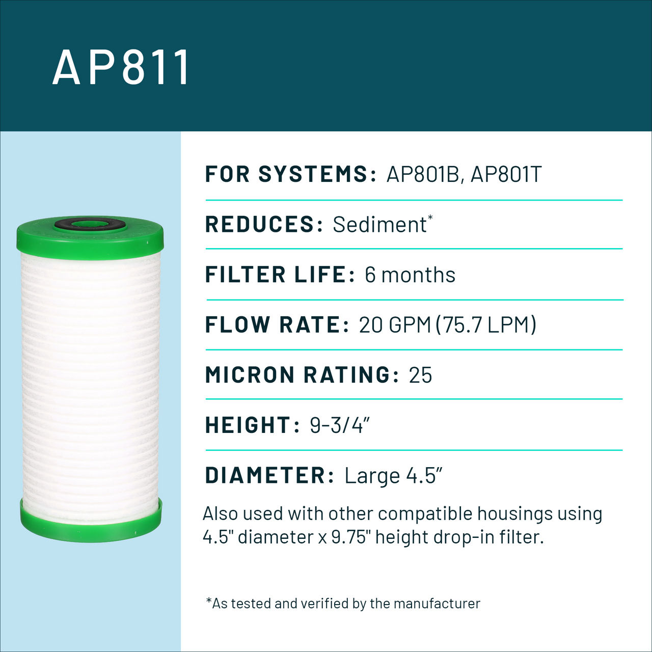 Aqua-Pure™ Brand Residential B+ Image AP811 Whole House - Spec Card
