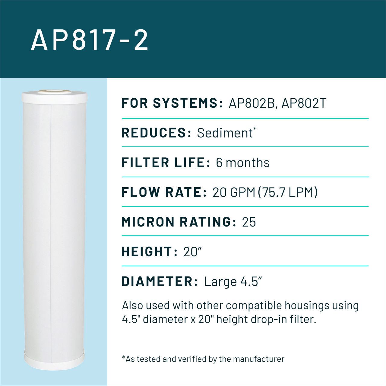 Aqua-Pure™ Brand Residential B+ Image AP817-2 Whole House - Spec Card