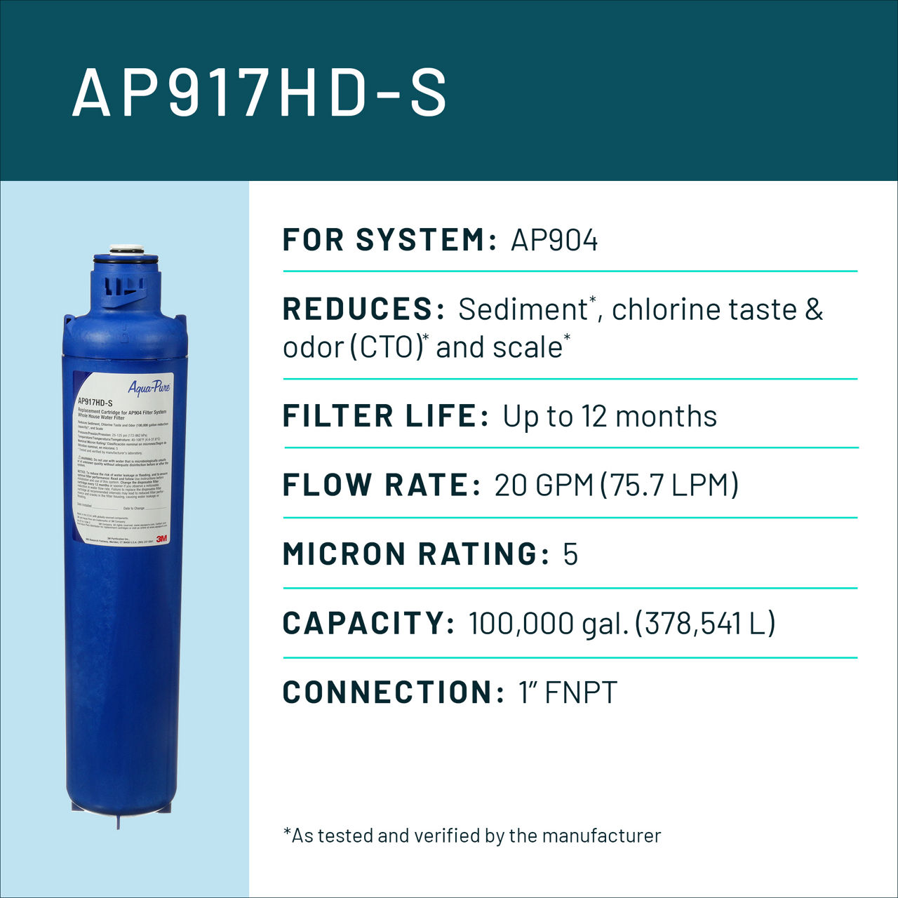 Aqua-Pure™ Brand Residential B+ Image AP917HD-S Whole House - Spec Card