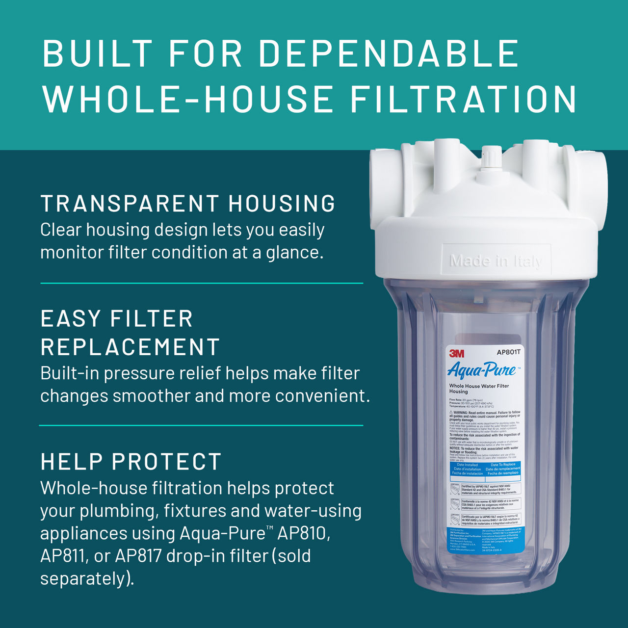 Aqua-Pure™ Brand Residential B+ Image AP801T Whole House - Transparent Housing