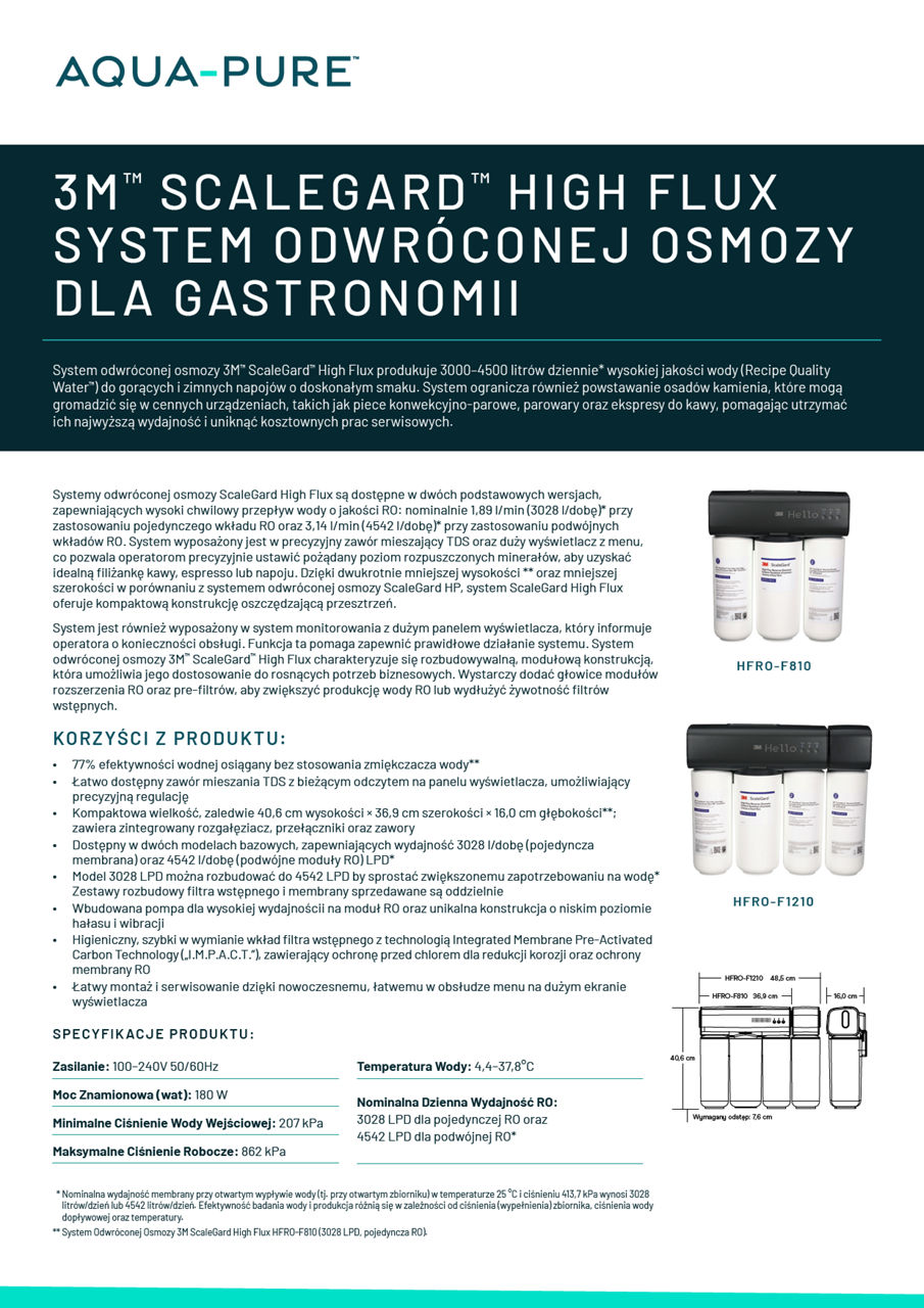 Karta techniczna systemu odwróconej osmozy ScaleGard™ High Flux rgb - Polski