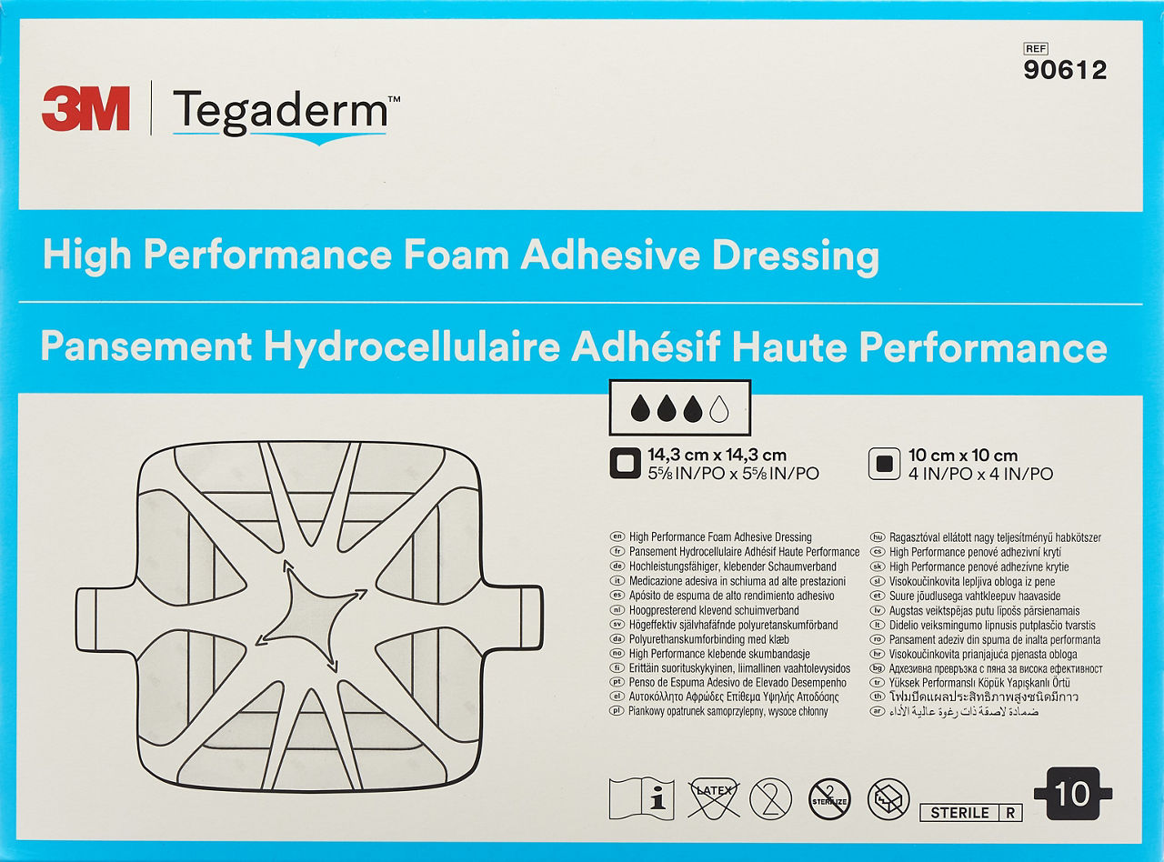 3M™ Tegaderm™ Foam Adhesive Hochleistungsfähiger, klebender Schaumverband, 90611, 10 cm x 11 cm, 10 / Packung, oval mit Kleberand