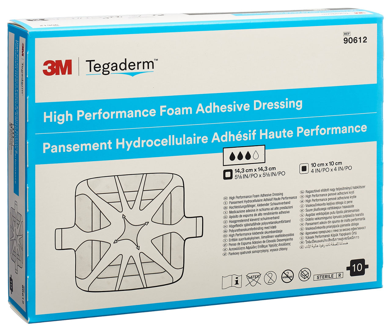 3M™ Tegaderm™ Foam Adhesive 90611 Penso adesivo de espuma de alto desempenho, 10 x 11cm, 10 SACO/CAIX 4 CAIX/EMB