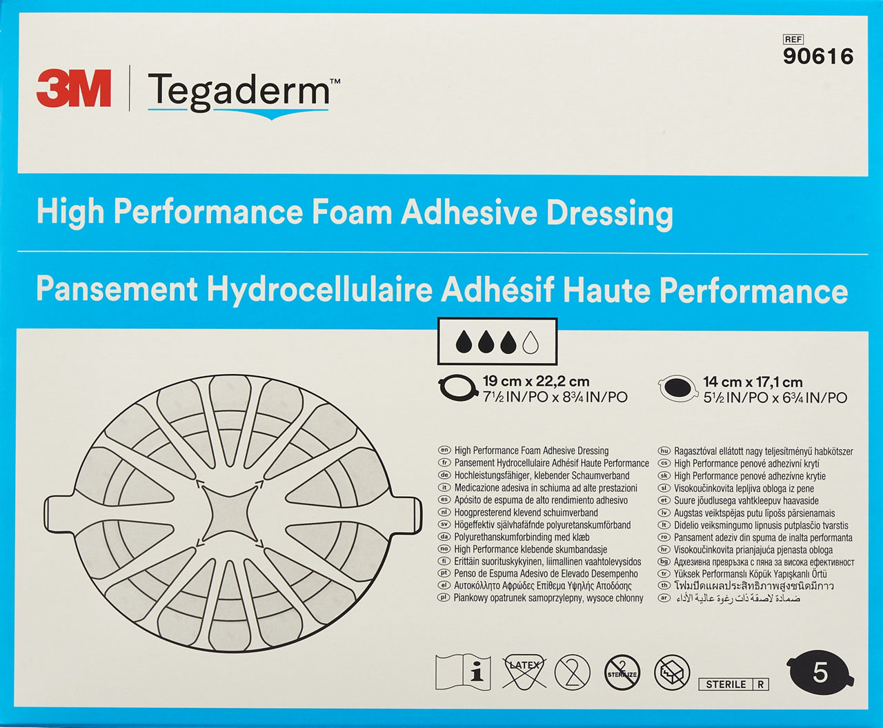 3M™ Tegaderm™ Foam Adhesive hochleistungsfähiger, klebender Schaumverband, 90616, 19 cm x 22,2 cm 5 / Packung, oval mit Kleberand
