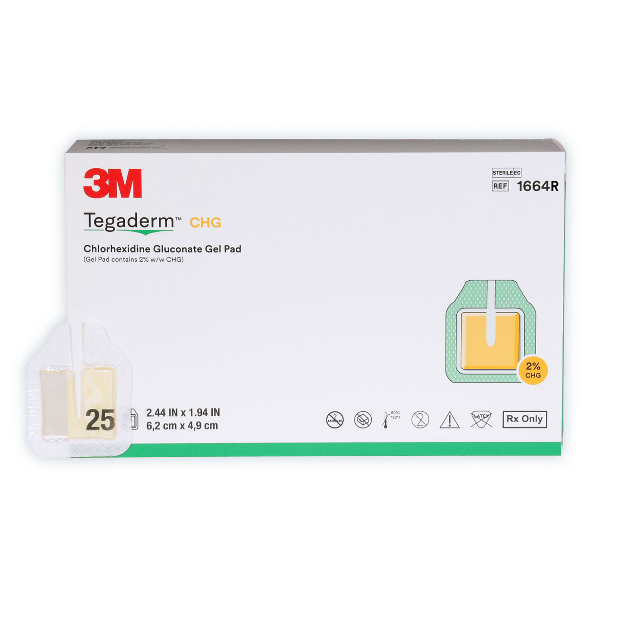 3M™ Tegaderm™ Almofada de Gel de CHG Gluconato de Clorexidina 1664R, 25 ea/ car