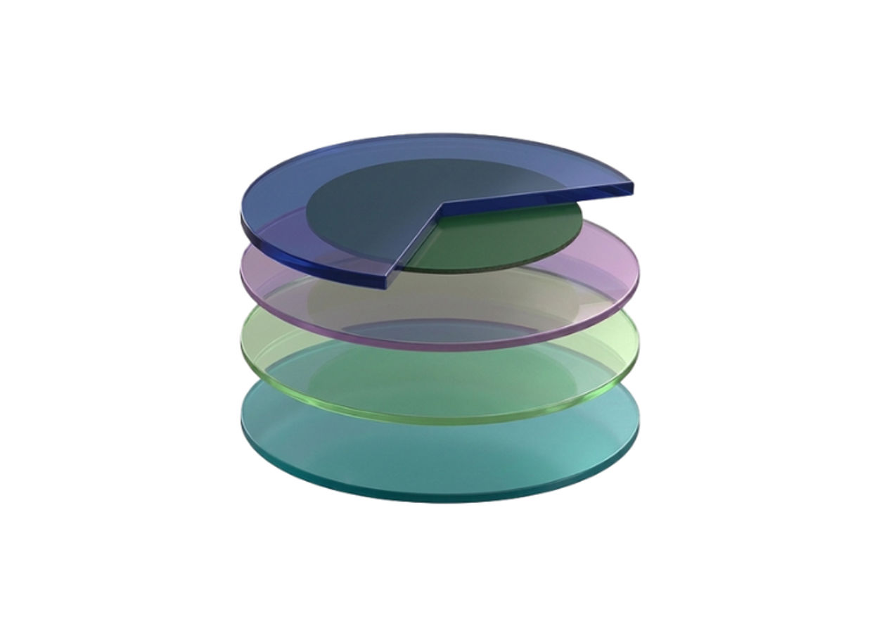 A layered rendering of a transdermal patch shows translucent circular adhesive and drug layers stacked with a partial top cover.